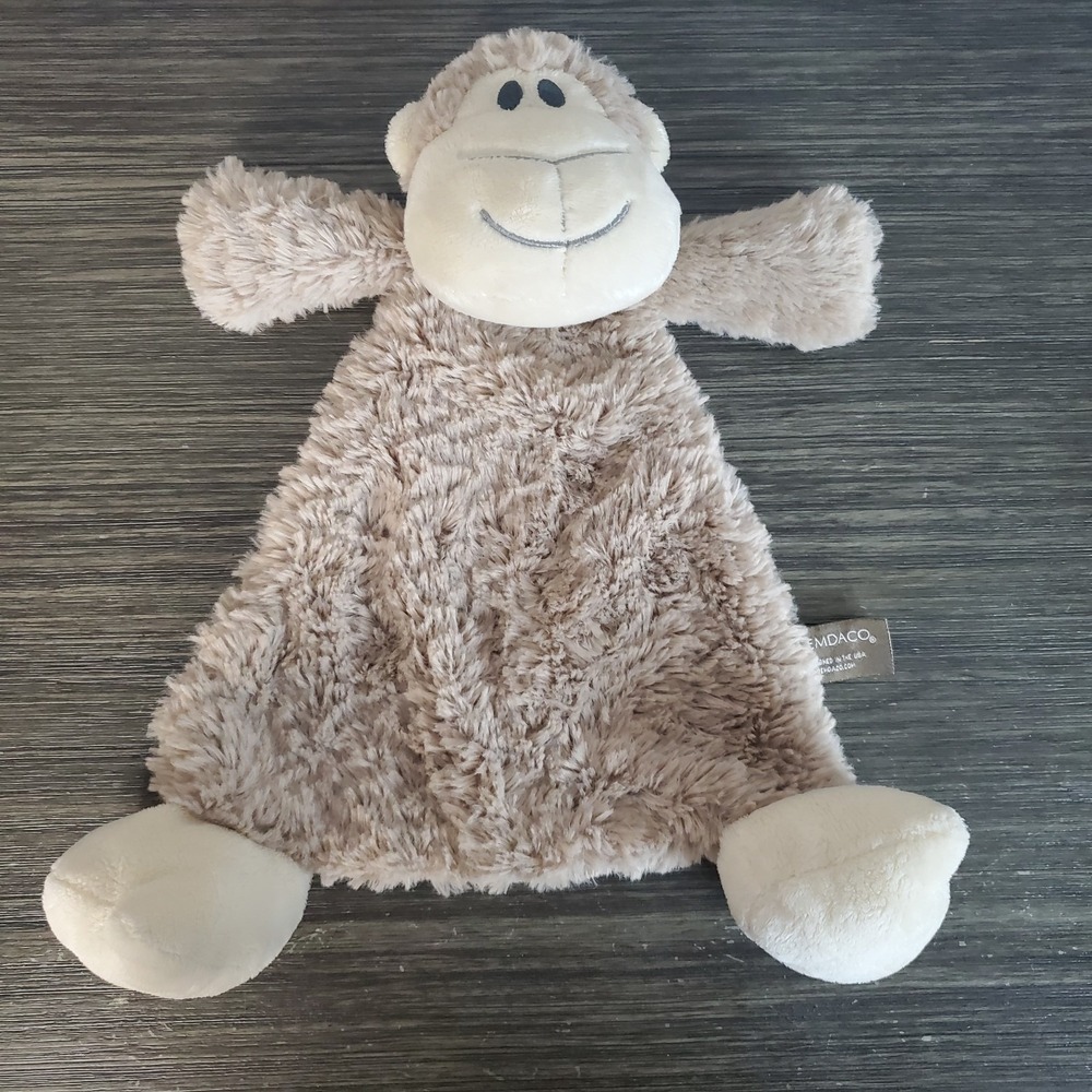 Demdaco Monkey Lovey Brown Flat Plush Security Blanket Rattle 12" Baby Lovie